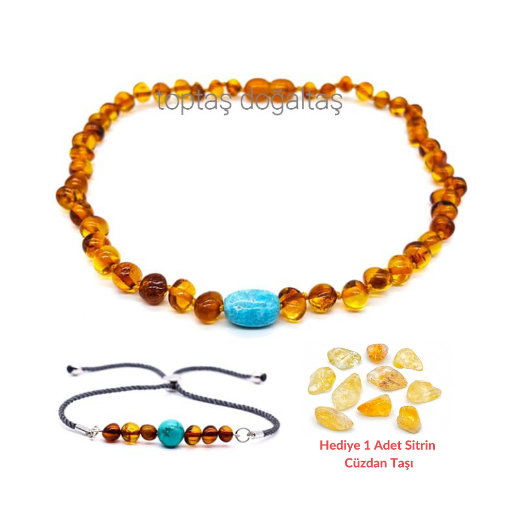Kehribar Turkuaz Taşlı Bebek Set